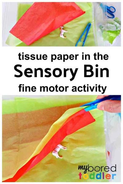 Tissue Paper Sensory Bin for Toddlers - a great fine motor and senory play idea for 1 year olds, two year olds and three year old - #myboredtoddler #sensorybin #finemotor Paper Sensory Bin, Sensory Processing Activities, Sensory Bin For Toddlers, Toddler Sensory Bins, Creative Lesson Plans, Fine Motor Activities For Kids, Toddler School, Sensory Tools, Toddler Sensory