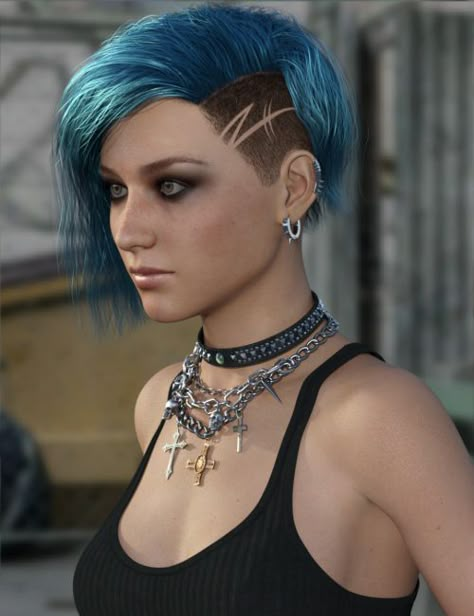 Side Shave Design, Cyberpunk Hairstyles, Cyberpunk Hair, Short Punk Hair, Gem Hair, Undercut Long Hair, Shaved Hair Designs, Bob Cut Wigs, Genesis 3