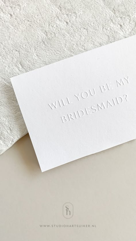 Minimalist Bridesmaid Proposal Card with embossed text Bridesmaid Proposal Luxury, Easy Bridesmaid Proposal, 2025 Bride, Modern Wedding Stationery, Proposal Boxes, Welcome Sign Wedding, Bridesmaid Proposal Card, Marriage Ideas, Bridesmaid Boxes