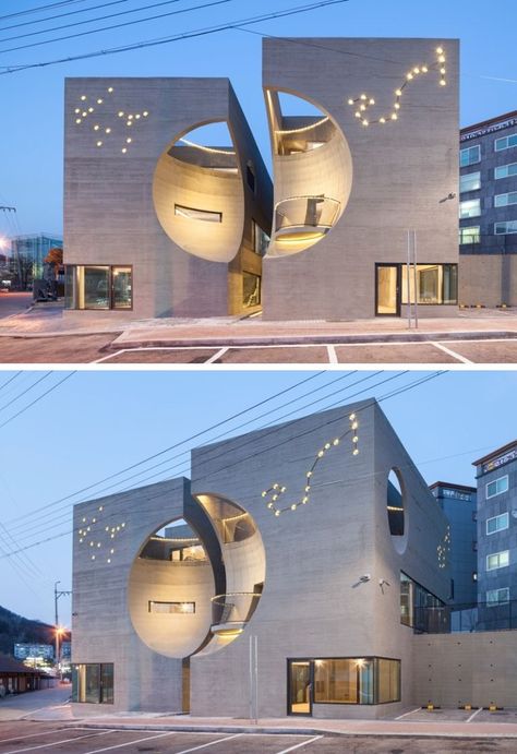 Visit South Korea, Unusual Buildings, Architecture Design Concept, Unique Buildings, Unique Architecture, Building Exterior, Facade Architecture, Sustainable Architecture, Futuristic Architecture