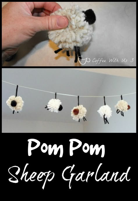 Celebrate the Year of the Sheep with this fun pompom garland by @coffeewithus3 Sheep Diy Decor, Sheep Baby Shower Ideas, Sheep Garland, Pom Pom Sheep, Games For Birthday Parties, Knitting Corner, Baby Lamb Baby Shower, Sheep Crafts, Farm Baby Shower