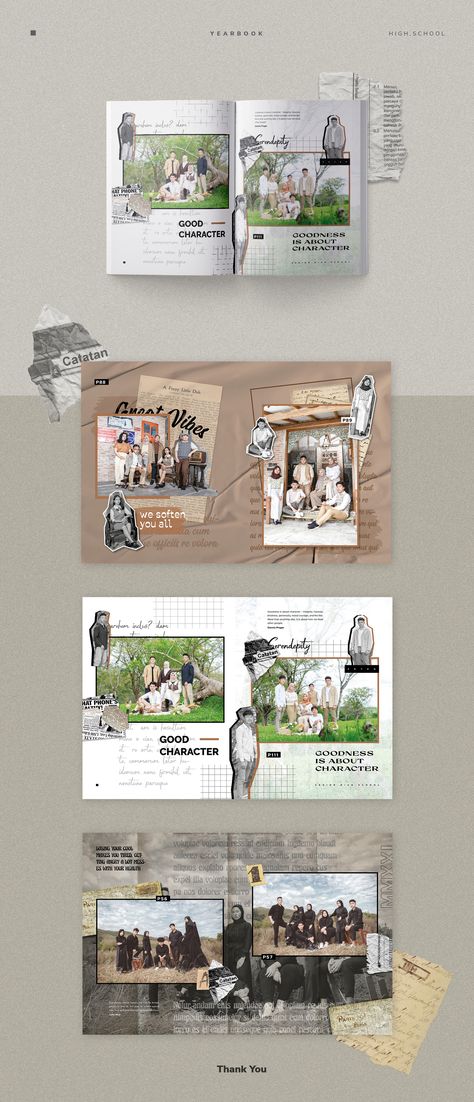 Scrapbook Photo Layout Ideas, Cute Photobook Ideas, Layout Design Photobook, Vintage Photo Collage Ideas, Vintage Book Design Layout, Scrapbook Designs Layout Templates, Photo Collage Inspiration, Yearbook Layout Design, Photo Magazine Design