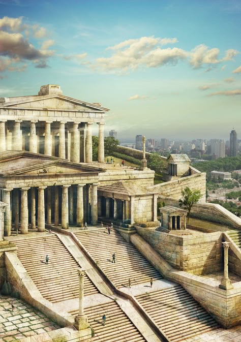 The Acropolis of Athens, Evgeny Kazantsev Architecture Ancient, Imperiul Roman, Greece Architecture, Architecture Antique, Ancient Greek City, Greek City, Bangunan Minecraft, Athens Acropolis, Rome Antique