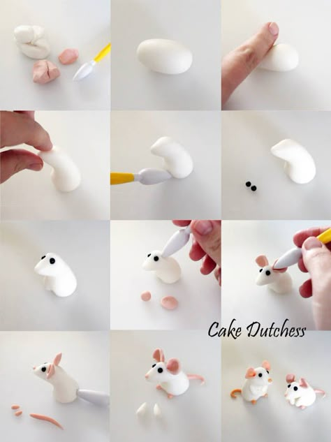 Fondant Mouse, Cake Dutchess, Fondant Animals, Cake Topper Tutorial, Fondant Cake Toppers, Fondant Tutorial, Tanah Liat, Polymer Clay Animals, Fondant Toppers