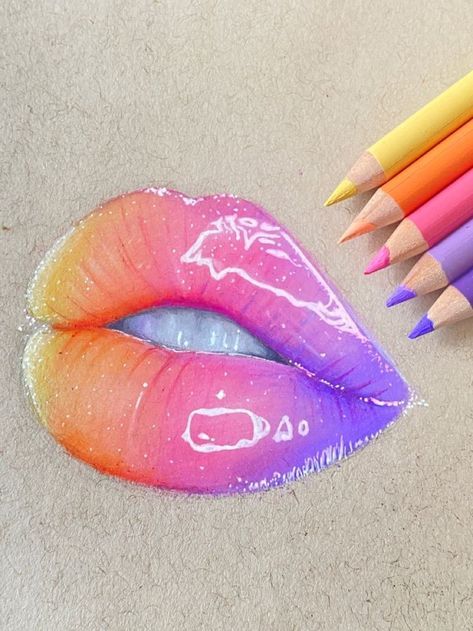 Color Pencil Reference Photo, Lip Drawing Ideas, Prisma Color Drawings, Drawing Ideas Colored Pencil, Realistic Lips, Adjectives Grammar, Colored Pencil Artwork Ideas, Relatable Illustrations, Prismacolor Drawing