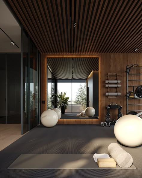 Modern Home Gym, Home Yoga Room, Home Gym Basement, Dream Gym, Dream Home Gym, Gym Design Interior, Wellness Room, House Gym, Luxury Gym