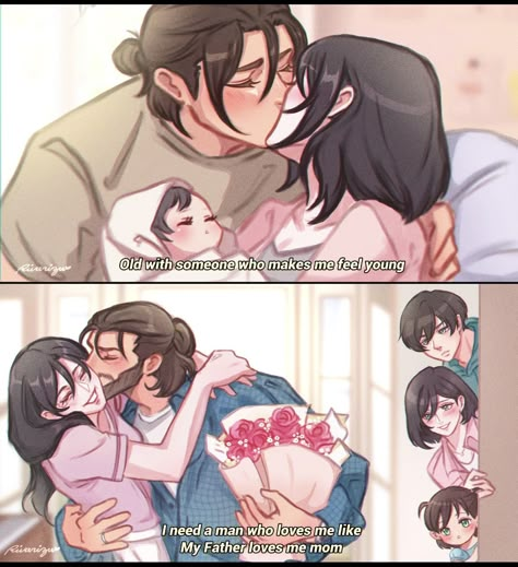 Eren And Mikasa Family, Eremika Family, Eren And Mikasa Fanart, Eremika Fanart, Mikasa And Eren, My Love Photo, فنسنت فان جوخ, Mikasa X Eren, Cute Couple Comics