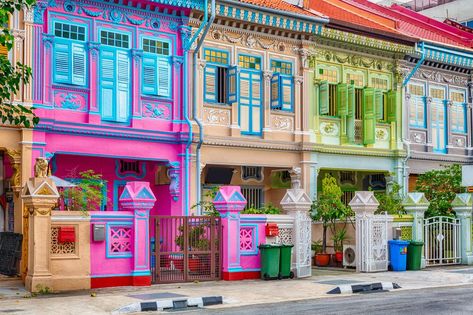 Singapore, Shophouses on Koon Seng Road Housing Architecture, Colorful Places, Colourful Buildings, Beautiful Buildings, Photo Mugs, Large Picture, House Painting, Gifts In A Mug, Curb Appeal