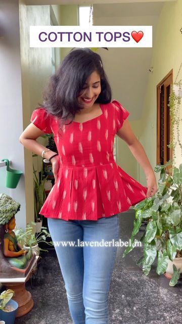 Short Kurthi Models Latest, Stiched Tops Design, Kurtha Tops And Jeans, Short Tops Stitching Ideas, Cotton Tops For Jeans Indian, Printed Cotton Tops For Jeans, Short Tops With Jeans, Small Kurti For Jeans, Simple Cotton Tops For Jeans