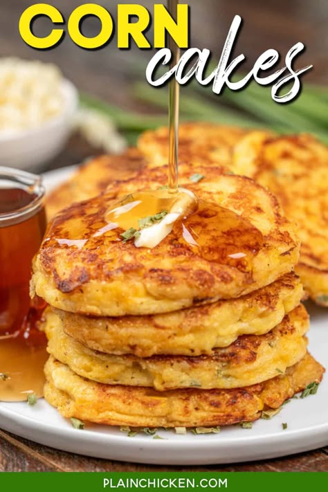 Corn Cakes Recipe - Crispy on the outside, tender on the inside, and bursting with the sweet, savory goodness of corn kernels, these golden delights are sure to become a family favorite. Perfect for breakfast, brunch, or as a tasty side dish, these corn cakes are versatile and oh-so-delicious. Plain Chicken Recipes, Guy Food, Plain Chicken Recipe, Corn Cakes Recipe, Corn Fritter Recipes, Potatoes Vegetables, Corn Casserole Recipe, Creamy Potato Soup, Corn Cakes