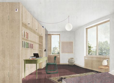 Sergison Bates architects Sergison Bates, Collage Architecture, Digital Rendering, Interior Design Renderings, Timber Ceiling, Terracotta Floor, Interior Design Presentation, Presentation Ideas, Architecture Collage