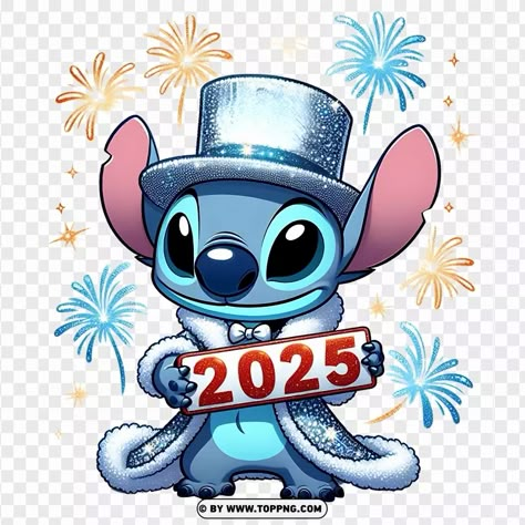 Happy New Year 2025 Stitch, 2025 New Year Color, Happy New Year 2025 Anime, Stitch New Year Wallpaper, New Year Character Design, Cute New Year Wallpaper, New Years Cartoon, New Years 2025, 2025 New Year