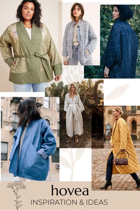 Inspiration & Ideas for the Hovea Quilt Coat & Jacket | Megan Nielsen Patterns Blog Quilted Coat Outfit, Quilt Jacket Pattern, Dressing Gown Pattern, Quilted Coat Pattern, Sashiko Jacket, Quilted Jacket Pattern, Coat Pattern Sewing, Quilt Coat, Quilted Clothes