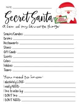 11+ Secret Santa Form Free Download EDITABLE [Word, PDF] Work Secret Santa Rules, Secret Santa Survey Questions, Favorite Things List Questions Christmas, Office Secret Santa Ideas Free Printable, Gift Exchange List Template, Christmas Secret Santa List, Work Secret Santa Questions, Free Printable Secret Santa Wish List, Secret Santa Template Free Printable