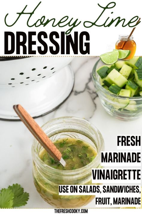 Prepare to fall in love with this honey lime dressing, vinaigrette, and marinade! The perfect blend of sweet and tangy will elevate your meals to new heights. Give it a go with or without cilantro – your taste buds won't be disappointed! Recipe via @thefreshcooky #HoneyLime #SaladDressing #FruitDressing #HoneyLimeVinaigrette Lime Dressing Vinaigrette, Lime Vinaigrette Dressing Recipe, Lime Vinaigrette Dressing, Honey Lime Dressing Recipe, Fruit Dressing, Lime Salad Dressing, Honey Lime Vinaigrette, Lime Salad, Dressing Vinaigrette