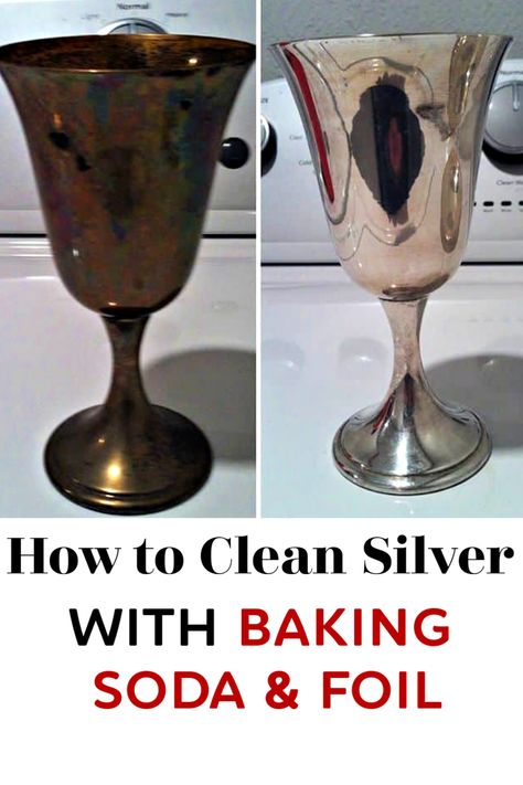 Think you need some heavy silver cleaner to shine your silver? Think again! Use this incredibly simple method to learn how to clean silver with baking soda and aluminum foil! And yes! It works! #cleaning #cleaninghacks #cleaningtips #lifehacks #hacks #greenliving #greenhome #silver Natural Odor Remover, Cleaning Tarnished Silver, Baking Soda Health, Baking Soda On Carpet, Cleaning Silver, Uses For Baking Soda, Dusting Spray, Baking Powder Uses, Baking Soda Cleaning