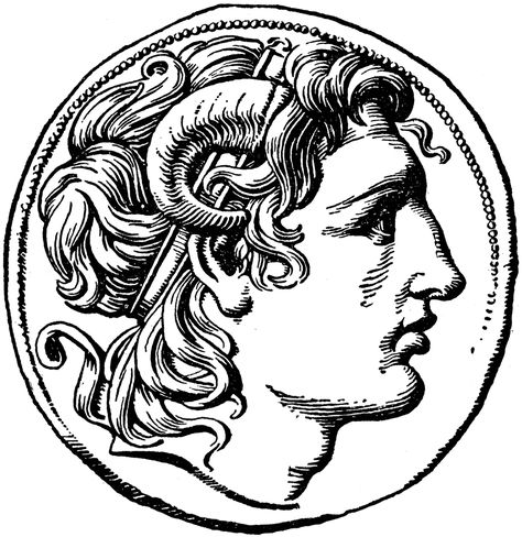 Coin of Alexander the Great | ClipArt ETC Roman Coin Tattoo, Greek Coin Tattoo, Coin Tattoo, Ancient Greek Tattoo, Roman Drawings, Greek Ornament, Greek Drawing, Sketchbook Inspo, Ancient Greek Coin