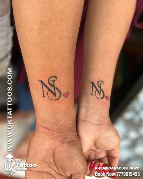 Sn Tattoo, Ns Tattoo, Ns Logo, Tattoos Hand, Tattoo Couple, Guys Tattoos, Letter Tattoo, Couple Tattoo, Hand Tattoos For Guys