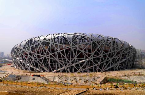 Olympic stadium Beijing Serpentine Gallery Pavilion, Beijing National Stadium, Biomimicry Architecture, Breathtaking Architecture, Cladding Design, Stadium Design, Beijing Olympics, Olympic Stadium, National Stadium