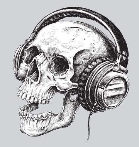 Hand drawn sketchy skull with headphones. , #Ad, #drawn, #Hand, #sketchy, #headphones, #skull #ad Skull Wearing Headphones, Skull With Headphones, Headphones Tattoo, Skull Headphones, Headphones Drawing, Headphones Art, Tattoo Coloring Book, Stars Tattoo, Dj Art