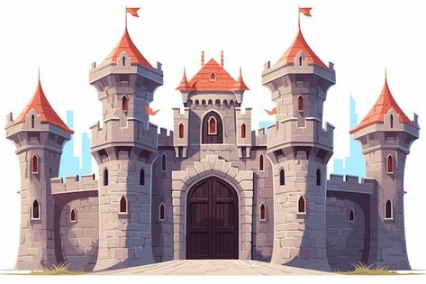 Castle Vector, Castle Gate, Object Art, Fantasy Map, Vector Art Illustration, Flat Vector, Medieval Castle, Top View, Vintage Poster