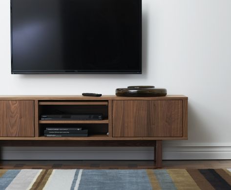 You can place this TV stand against a wall, freestanding or use as a divider because it looks nice even from the back. The STOCKHOLM collection, 2013. Tv Wall Shelves, Ikea Tv, Ikea Stockholm, Minimalist Dekor, Furnitur Ruang Keluarga, Tv Bank, Ikea Wall, Interior Design Minimalist, Tv Bench