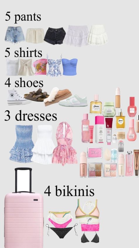 6 Day Packing List Summer, What To Pack For 4 Day Trip, What To Pack In Suitcase, Small Suitcase Packing, Packing List Preppy, Outfits To Pack For Vacation, Things To Pack For The Beach, 5 Day Packing List, 4 Day Trip Packing List