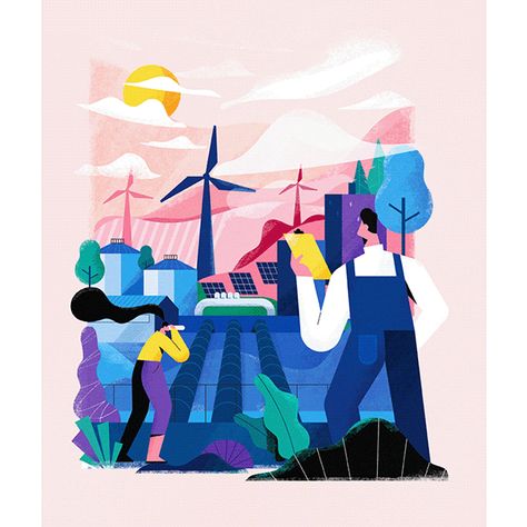 Renewable Energy Poster, Save Energy Paintings, Ecology Illustration, Eating Illustration, Renewable Energy Design, Illustration Projects, Infographic Poster, Color Board, Infographic Illustration