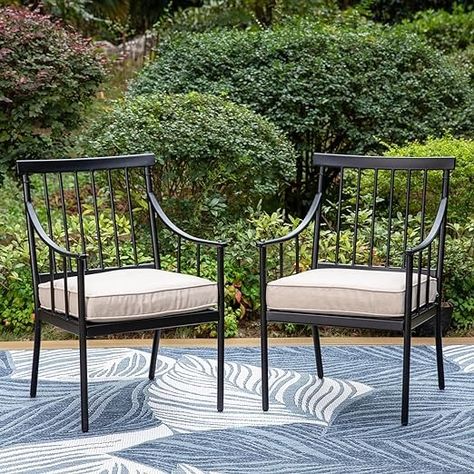 Amazon.com: Sophia & William Metal Outdoor Dining Chairs with Seat Cushion, Black Patio Chairs Set of 2, Patio Bistro Conversation Furniture Set for Porch Yard Balcony, Load Capacity: 300lbs : Patio, Lawn & Garden Dining Chairs With Cushions, Outdoor Swivel Chair, Outdoor Patio Dining, Black Patio, Outside Furniture, Patio Rocking Chairs, Porch Furniture, Rattan Dining Chairs, Metal Dining Chairs