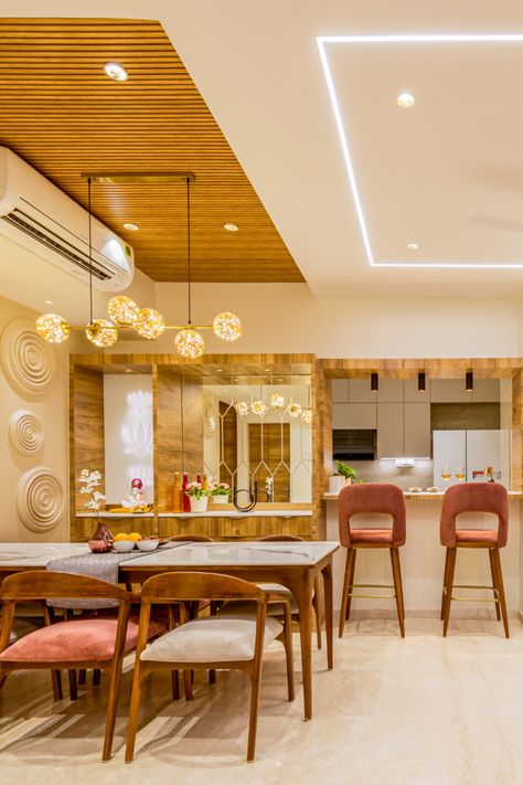 Wooden Ceiling For Dining Area, Dining Room Pop Design, False Ceiling Living Room And Dining, Dining Fall Ceiling Designs, Kitchen Dining Ceiling Design, Fall Ceiling For Dining Area, Dining Area Ceiling Design Modern, Dining False Ceiling Design Modern, Kitchen Ceilings Modern