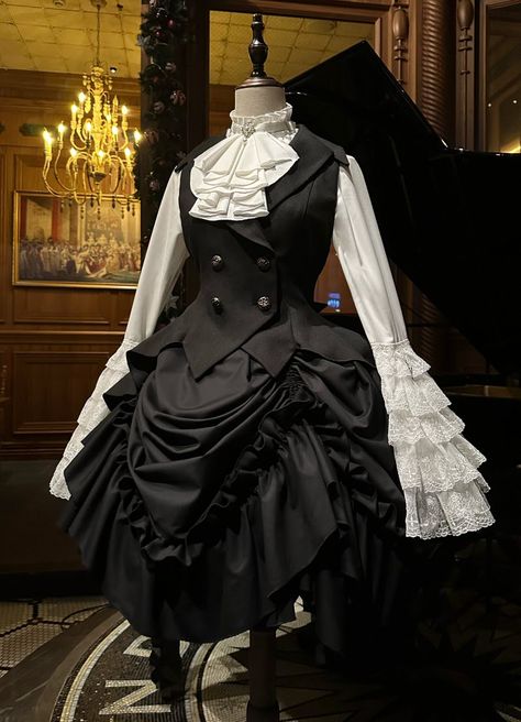 New Release: 【The Poem of Dawn】  Gothic Lolita Blouse, Vest and Skirt  ◆ Shopping Link >>> https://lolitawardrobe.com/the-poem-of-dawn-gothic-lolita-blouse-vest-and-skirt_p8209.html Doll Clothes Ideas, Gothic Fashion Victorian, Ouji Fashion, Punk Style Outfits, Shopping Link, Alt Outfits, Fashion Inspiration Board, The Poem, Victorian Clothing