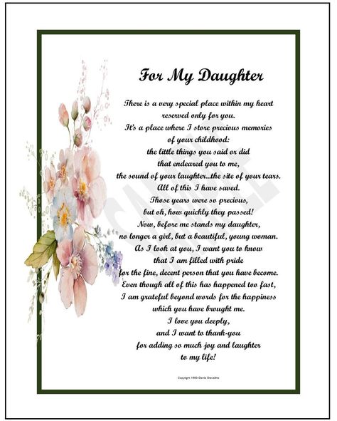 Poem for Daughter's Birthday DIGITAL DOWNLOAD My - Etsy Australia Poem To My Daughter, Graduation Poems, Granddaughter Quotes, For My Granddaughter, Daughter Poems, Poems For Him, Granddaughter Birthday, Great Graduation Gifts, Poems Beautiful