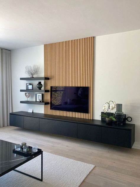 Living Room Panelling, Wooden Panelling, Feature Wall Living Room, Tv Wall Decor, Tv Wall Design, Living Room Tv Wall, Slat Wall, Decor Home Living Room, Living Room Tv