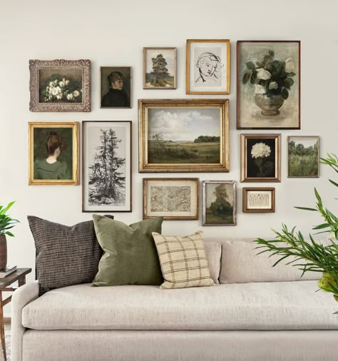 Vintage Gallery Wall Set of 13, MEGA Bundle, Eclectic Gallery Set, Modern Traditional, Antique Decor, European Wall Prints, DIGITAL DOWNLOAD - Etsy Gold Picture Frame Gallery Wall, Modern Chic Wall Decor, Long Gallery Wall Ideas, Sophisticated Gallery Wall, Modern Antique Interior, Photo Wall Collage Gold Frames, Gallery Art Wall Living Room, Wall Collage Over Couch, Mixed Metal Gallery Wall