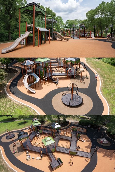 Playground On A Slope, Community Park Design Ideas, Recreational Park Design, Play Ground For Kids Backyard Ideas, Outdoor Kids Area, Small Park Design, Kids Playground Design, Kids Play Area Outdoor, Playground Layout