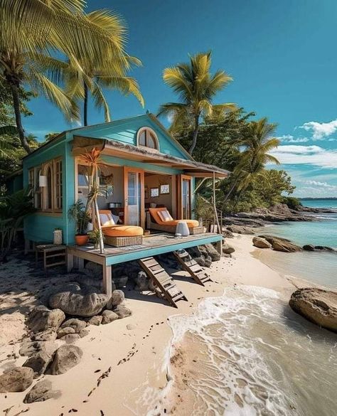 Caribbean Beach House, Tiny Beach House, Beach Shacks, Resort Architecture, Beachfront House, Luxury Beach House, Caribbean Beach, Beach Cabin, Dream Beach Houses