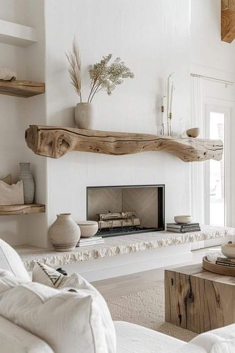 Modern Mantel Decor, Above Cabinet Decor, Decor Above Kitchen Cabinets, Fireplace Accent Walls, Modern Mantel, Minimalist Fireplace, Mudroom Bench Cushion, Home Decor Neutral, Mantel Decor Ideas