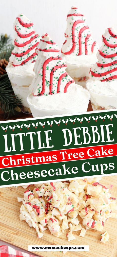 No Bake Little Debbie Cheesecake, Little Debbies Christmas Tree Desserts, Little Debbie Christmas Cake Recipes, Little Debbie Tree Cheesecake, Little Debbie Christmas Tree Cupcakes, No Bake Christmas Tree Cheesecake, Christmas Tree Cake Cheesecake Recipe, Christmas Tree Cake Recipe Ideas, Christmas Tree Cake Trifle