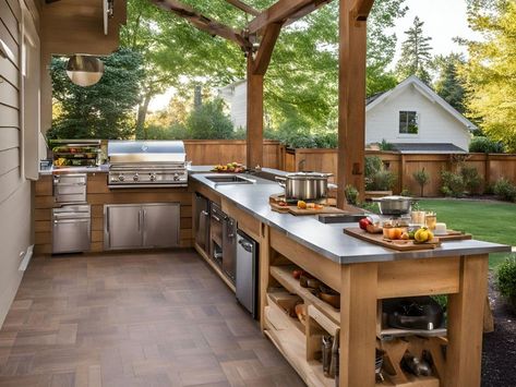 17 Easy DIY Outdoor Kitchen Ideas 2024 | Inexpensive Designs! Outdoor Kitchen Shelter Ideas, Outdoor Bbq Kitchen Diy, Outdoor Kitchen Side Of House, Outdoor Kitchen Porch, Diy Small Outdoor Kitchen, Outdoor Patio Kitchen Ideas On A Budget, Farmhouse Outdoor Kitchen Ideas, Backyard Patio Designs Kitchen, Backyard Grilling Area On A Budget