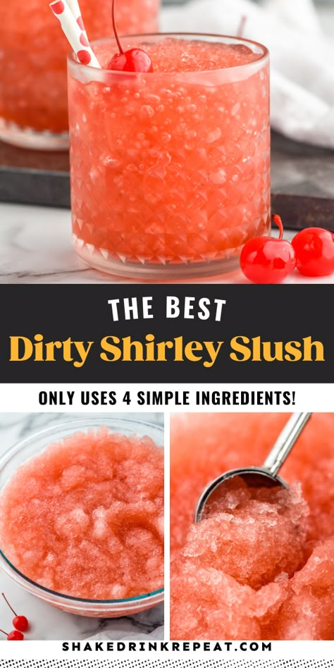 This easy Dirty Shirley Slush recipe is a summer spin on the classic Dirty Shirley cocktail. Made with just four ingredients, you will crave this delicious adult slushy all summer long! Whiskey Slush Recipe Slushies, Ninja Slushy Alcoholic Drinks, Wine Slushy Recipe, Newfie Slush Recipe, Slushy Punch Recipes Non Alcoholic, Whisky Slush Recipe, Brandy Slush Wisconsin, Slushie Machine Alcohol Drinks, Apricot Brandy Slush