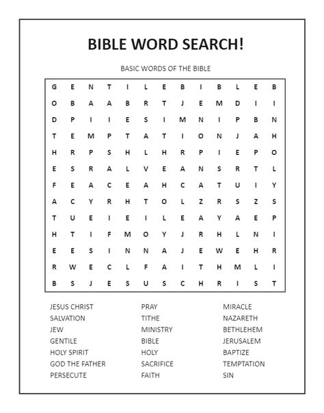 Bible Word Search Bible Word Search Free Printable, Words From The Bible, Bible Crossword Puzzles, Childrens Bible Activities, Church Calendar, Bulletin Ideas, Kids Word Search, Bible Word Searches, Bible Crafts Sunday School