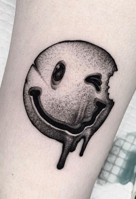 Small Black Work Tattoo Ideas, Skull Mini Tattoo, Small Shading Tattoo, Emoji Tattoos For Men, Tattoo Minimal Men, Tattoo Dot Shading, Fine Line Black And Grey Tattoo, Stipple Tattoo Design, Emoji Tattoo Ideas