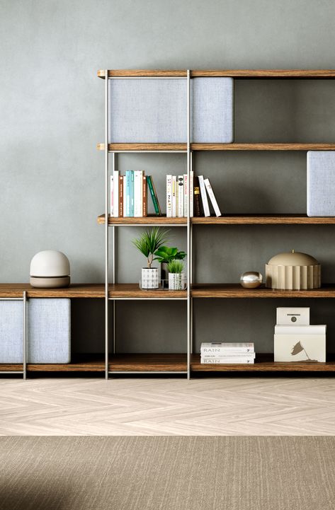 This is an example of how a Julia shelf can be perfect for any space Did you know that it is located in an office? Desk In Bookcase, Office Rack, Bookshelf Modern, Module Design, Modern Penthouse, Sophisticated Furniture, Japandi Home, Furniture Room, Interior Rendering