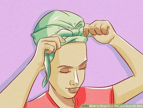 3 Ways to Wrap Your Hair in a Scarf for Bed - wikiHow Tying A Silk Scarf For Sleep, Bedtime Head Scarf, Sleeping Scarf Hair, Silk Headscarf For Bed, Night Scarf Hair, How To Use A Head Wrap, Silk Head Wrap Sleep, How To Wrap Silk Head Scarf Sleep, How To Wrap Hair In Satin Scarf