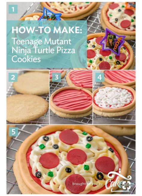 Turtles Cookies, Turtle Pizza, Tmnt Pizza, Ninja Turtles Pizza, Ninja Turtle Pizza, Pizza Cookie, Pizza Cookies, Ninga Turtles, Turtle Birthday Parties