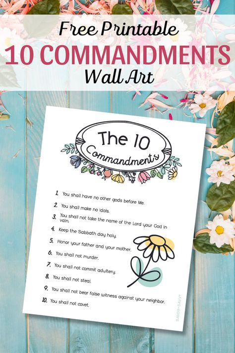 Decorate your home with this free 10 Commandments printable wall art. You can print the U.S. Letter size version or the 8"x10" version if you want to frame it! via @savorandsavvy 10 Commandments Of The Bible Printable, 10 Commandments Printable, Ten Commandments Printable, Cheap Wall Art, Free Wall Art, Personal Bible Study, Bible Printables, 10 Commandments, S Letter