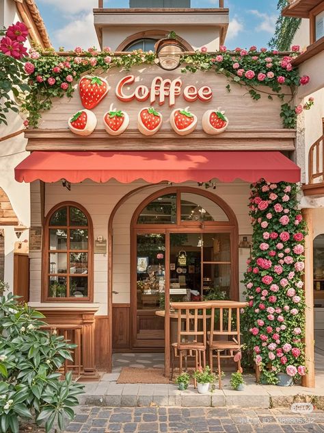 Bakery Apartment Exterior, Unique Cafe Exterior, Cafe Themes Interior Design, Walk Up Window Cafe, Cozy Cafe Ideas, Cute Cafe Aesthetic Interior, Cafe Storefront Design, Sweet Shop Aesthetic, Storefront Bakery