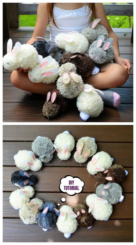 Bunnies Craft, Easter Crafts Diy Kids, Pom Pom Bunny, Pom Pom Bunnies, Easter Crafts For Toddlers, Easter Crafts For Adults, Easter Wood Crafts, Pom Crafts, Diy Pom Pom