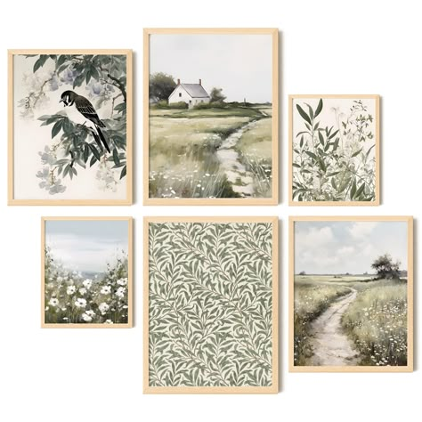 PRICES MAY VARY. Greenery Picture Wall Decor: Infuse your space with the rustic beauty of nature. Our farmhouse wall decor captures the essence of sage green room decor aesthetic, making it a perfect home decorations for those who adore botanical pictures wall decor Nature Wall Art Set: Unbox a breath of fresh air with our set of two 12x16", two 11x14", and two 8x10" green posters. Perfect for creating a serene greenery wall art display, an ideal addition to your living room, kitchen, bathroom s Farmhouse Wall Prints, Neutral And Green Apartment Decor, Sage Green House Decor, Aesthetic Pictures Neutral, Grey And Green Decor, Green Room Decor Aesthetic, Green Wall Art Bedroom, Room Inspo Clean, Gallery Wall Green