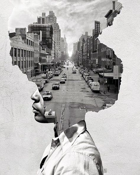 Collage Portrait, Where Is My Mind, Sense Of Place, Double Exposure, Art Plastique, Graphic Design Inspiration, Medium Art, My Mind, Collage Art